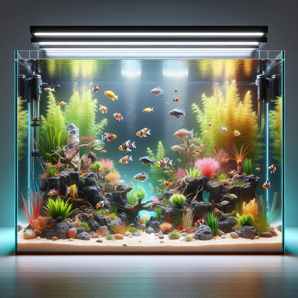 Aquarium setup with decorations